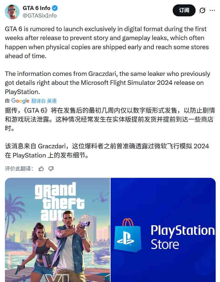 传《GTA6》首发没有实体版 避免出现泄露